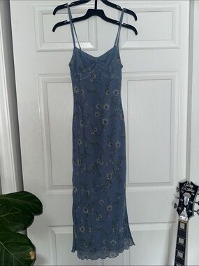 Muted Blue dandilion Dress with Spaghetti Straps